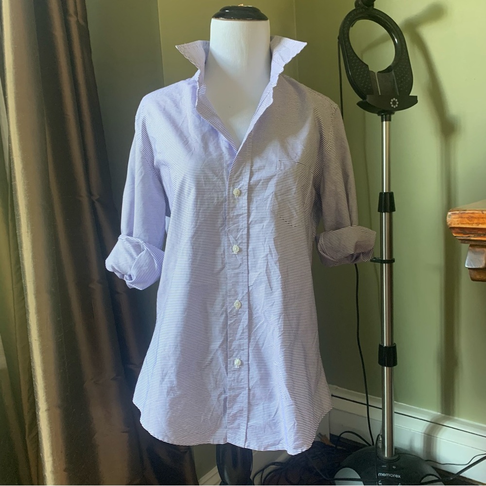Frank & Eileen Barry Cotton Long Sleeve Button Up Shirt Sz M Purple Striped EUC